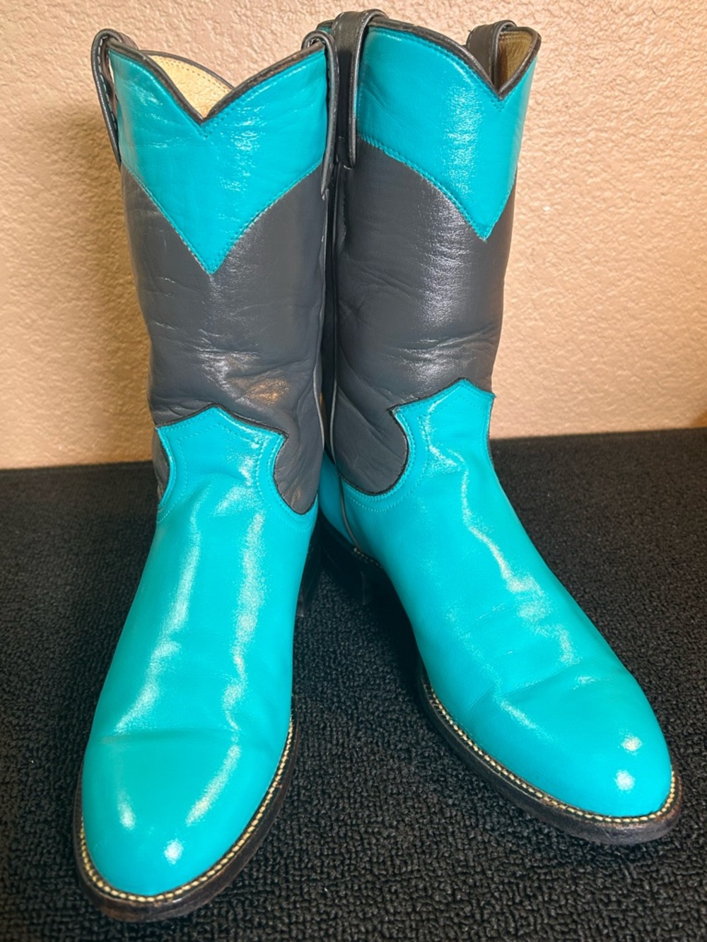 VTG Justin Roper Boots Size 5.5B Beautiful Turquoise &Gray L3056. Great Shape!